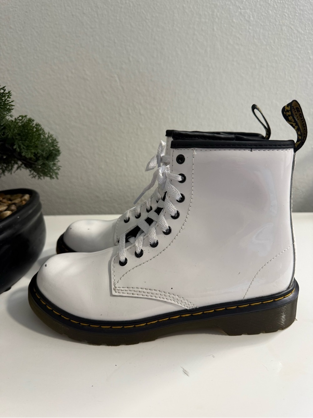 Dr. Martens airwair Zavala White Patent Lace-Up Boots with Black Trim - Picture 3 of 5